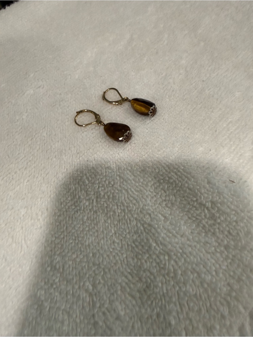 Handmade Tiger Eye Drop Earrings in Brown and Gold - Picture 2 of 2